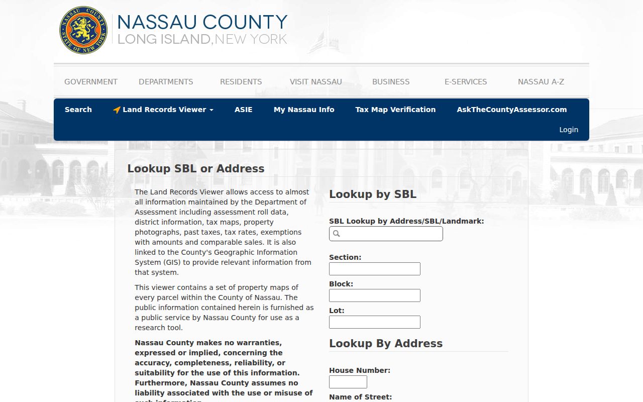 Nassau County residents directory assessment search fields