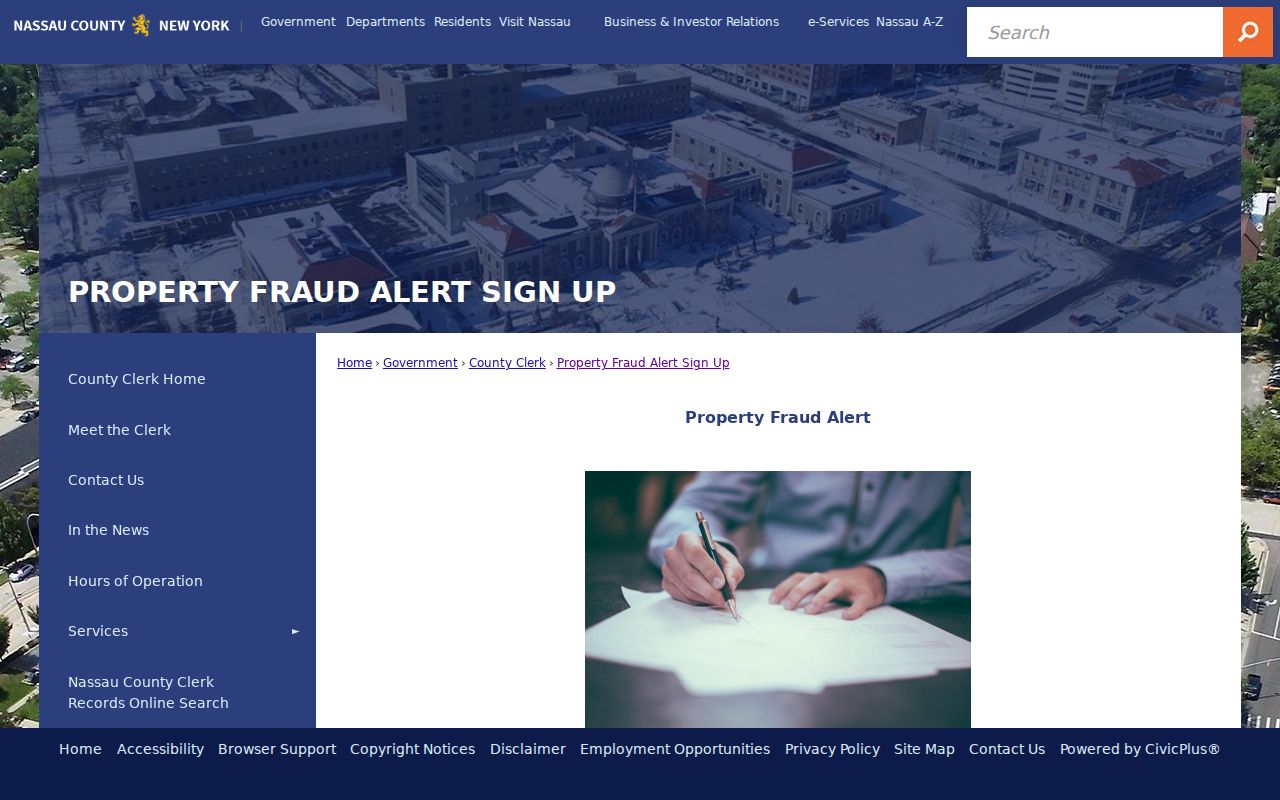 Nassau County residents directory property fraud alert enrollment
