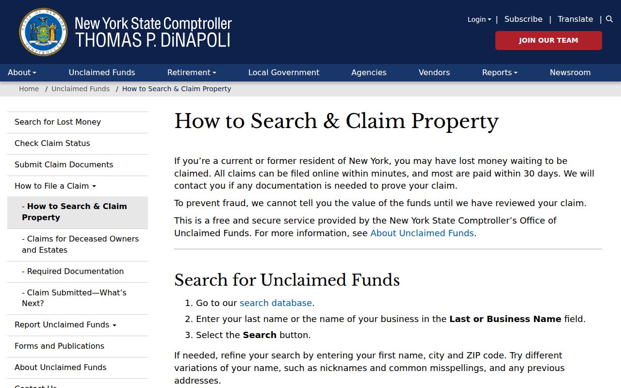 Nassau County residents directory New York unclaimed funds search