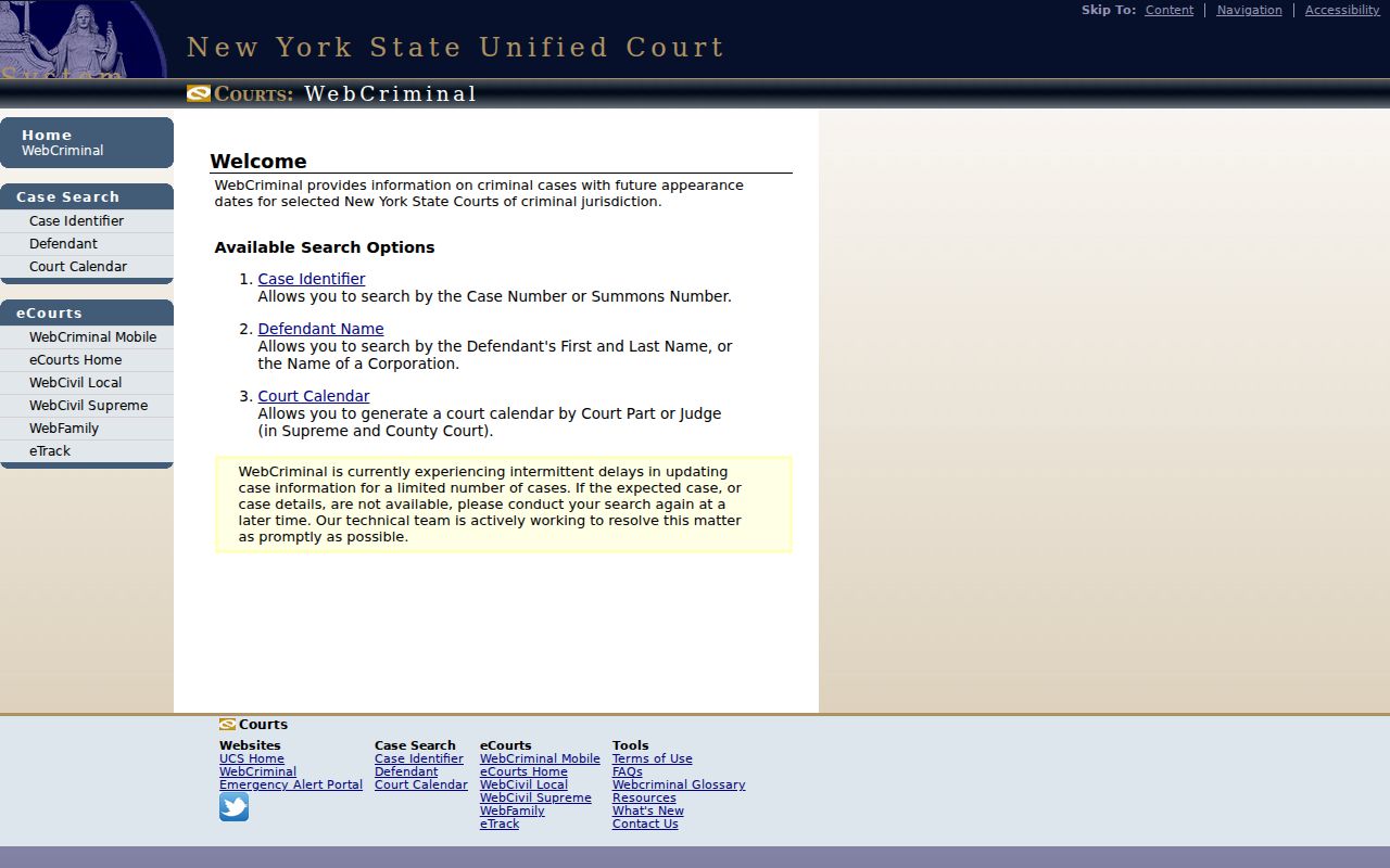 Nassau County resident lookup WebCriminal case and court calendar search route